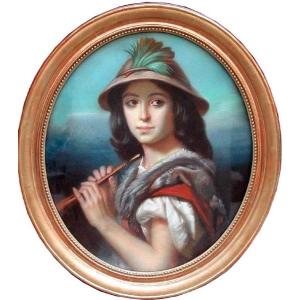 Young Roman Girl With A Flute By Charles Joseph Lecointe (1824 - 1886)