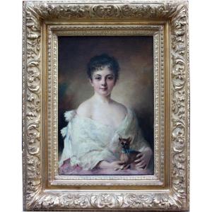 Beauty And Favorite Dog By Charles Joshua Chaplin (french, 1825-1891)