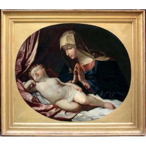 Virgin In Adoration With The Sleeping Infant Jesus By Josef Hölzl (1809-1891) After Guido Reni