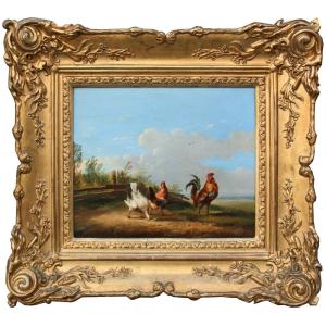 Frans Van Severdonck (belgian, 1809-1889) Rooster And Hens