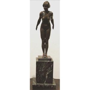 Art Nouveau Bronze Sculpture "swimmer" By Gerg Leisek (born In 1869)