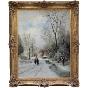 Winter Road With Two Peasant Figures By Adolf Gustav Schweitzer (1847-1914)
