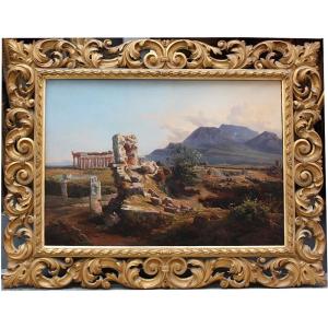 View Of The Ancient Ruins Of Paestum On The Coast Of Salerno, School Of Posillipo, Circa 1840