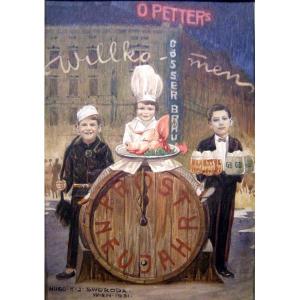 Happy New Year, Original Watercolor By Hugo Kj Swoboda (vienna, Dated 1931)