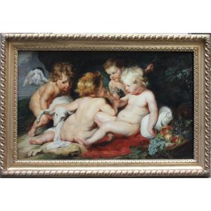 Christ And John The Baptist As Children With Two Angels, After Peter Paul Rubens And Franz Snyders