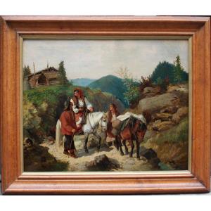 Meeting On The Mountain Path By Józef Jaroszyński (1835 Lwow - 1900 Munich)
