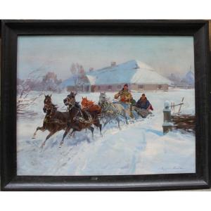 Sleigh Ride By Czeslaw Ignacy Wasilewski - Zygmuntowicz (polish, 1875 - 1947)