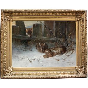 Fox And Hare By Anton Weinberger (1843 - 1912)