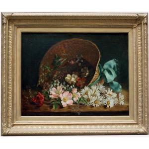 “flowers In A Straw Hat” By A Flower Painter, 19th Century