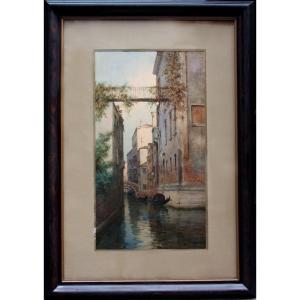 Pair Of Large Watercolors With Venetian Motifs By Giuseppe Saletta, Italian, Late 19th Century