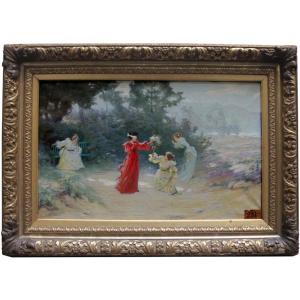 A Game Of Hide-and-seek In The Park By Albert Matignon (french, 1869 - 1937)