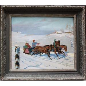 Russian Troika In The Snow By Vladimir Alexandrovich Hegström (1892-circa 1945)