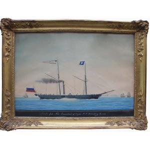 D. Gavarrone (1821-1874),the Paddle Steamer Solide From Abo Flying Under Russian Imperial Flag