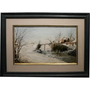 Winter Landscape With Skaters On A Frozen Lake By Christian W.e.dietrich (1712-1774)