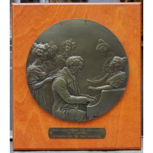 Bronze Relief "the Composer Franz Schubert Accompanies Young Singers At The Piano" 