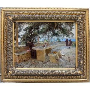 Sunny Monastery Terrace On The Seaside  By Eduard Ameseder (austrian 1856 - 1938)