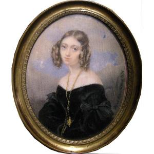 Portrait Of A Young Woman By Giosue Bianchi (1803-1875), Miniature On Ivory
