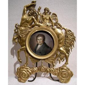 Miniature Circa 1800 Of A Gentleman In A Gilt Bronze Frame 
