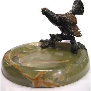 Vienna Bronze, Early 20th Century, Business Card Bowl With Black Grouse