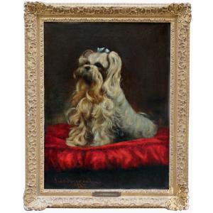 Portrait Of A Shih Tzu Dog By Leda Givernaud (french-american, Active At The End Of The 19th Century)