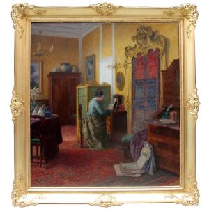 Art Lover In An Interior By Karl Maria Schuster (austrian, 1871 - 1957)