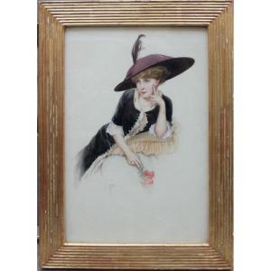 Fernand Toussaint (1873-1955/56) Title: Portrait Of A Beauty In A Hat