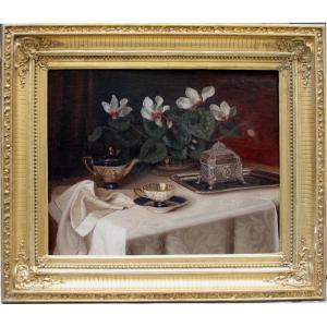 Still Life With Sèvres Tea Service And Flowers By Ignaz Schönbrunner (b. 1871)
