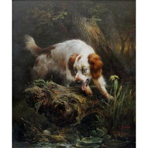 Henriette Ronner-knip (1821-1909) Hunting Dog Spotting Woodcock Eggs