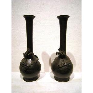 Japan, 19th Century   Two Bronze Vases With Dragons