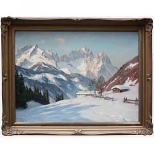 Wetterstein Mountains With Zugspitze By Erwin Kettemann (german, 1897-1971)