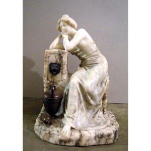 At The Edge Of The Well ", Sculpture By Guglielmo Bracony (1838 - Rome - 1921)