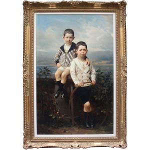 Children On The Beach Of The Sea Of Ostend On The North Sea, Belgian School, 19th Century, Signed
