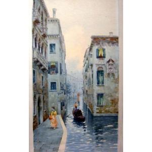 Natale Gavagnin (1851 - 1923) A Pair Of Venice Views With Gondola
