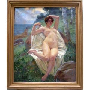 Nude On The Beach  By Viktor Schivert (romanian 1863 - 1929)