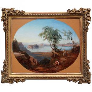 Giacinto Gigante (1806-naples-1876), Circle Of. Neapolitan Coastal Landscape With Ischia And Capri