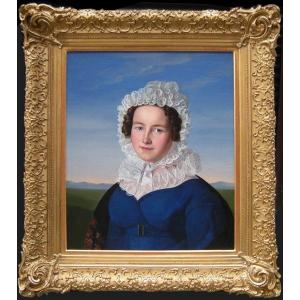 Friedrich Wilhelm Schadow (1788 - 1862), Attr.  Portrait Of A Young Woman In A Lace Bonnet