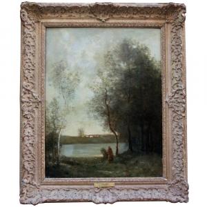 Paul Désiré Trouillebert (french, 1829 - 1900) Landscape Nearby Of The Town  Auvray Near Paris