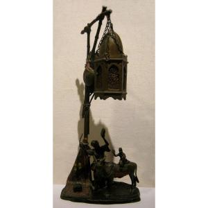 Antique Vienna Bronze By A.chotka Oriental Bronze Lamp