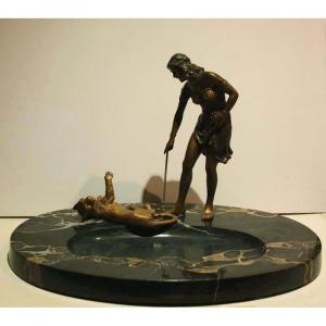 "playing With The Panther", Antique Vienna Bronze, Bowl For Business Cards