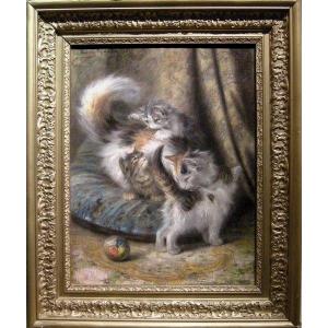 Cat Family By Eloi Fouche (french, 1854-1918))