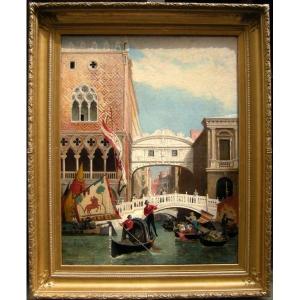 Germain Fabius Brest ( 1823 - 1900) Gondolas In Front Of The Bridge Of Sighs In Venice