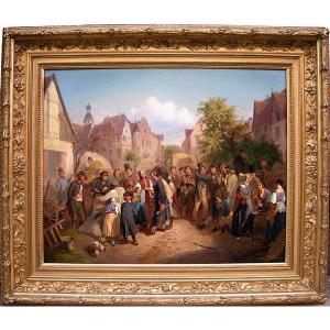Market Scene In A City  By Ferdinand Marohn (active 1839-1859 In Berlin And Paris)