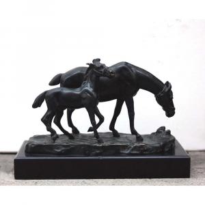 Horse With Foal, Bronze Sculpture  By A. Titze (austrian, Ca. 1920)