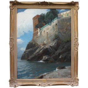 Willy Hamacher (german, 1865-1909) Ligurian Coast From Zoagli Via Genoa (riviera Di Levante)