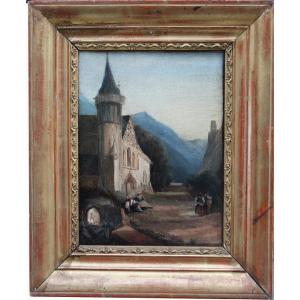 Jules Achille Noël (1815-1881) Street Scene In An Old Village In Northern France