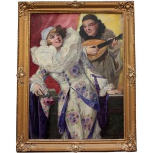 Colombine And Pierrot By Richard Geiger (hungarian, B.1870)