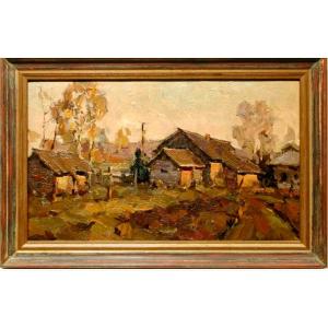 Anatoly Kojewnikow  (russian, B. 1907) Title: Autumn Village Landscape