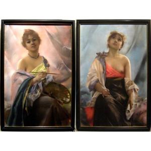 A Pair Of Allegories Of Painting And Literature By Max Lewis (b. 1863)