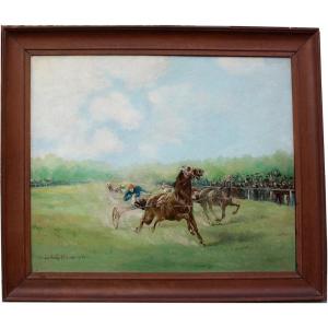 Léon Zeytline (1885 - Moscow - 1962 - Paris) Trotting Race By Vincennes