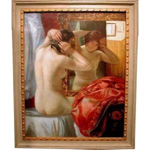 " Nude In The Front Of  The Mirror " By Raimund Germela (austrian, 1868-1945)